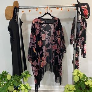 Black Flowered Fringe Wrap
